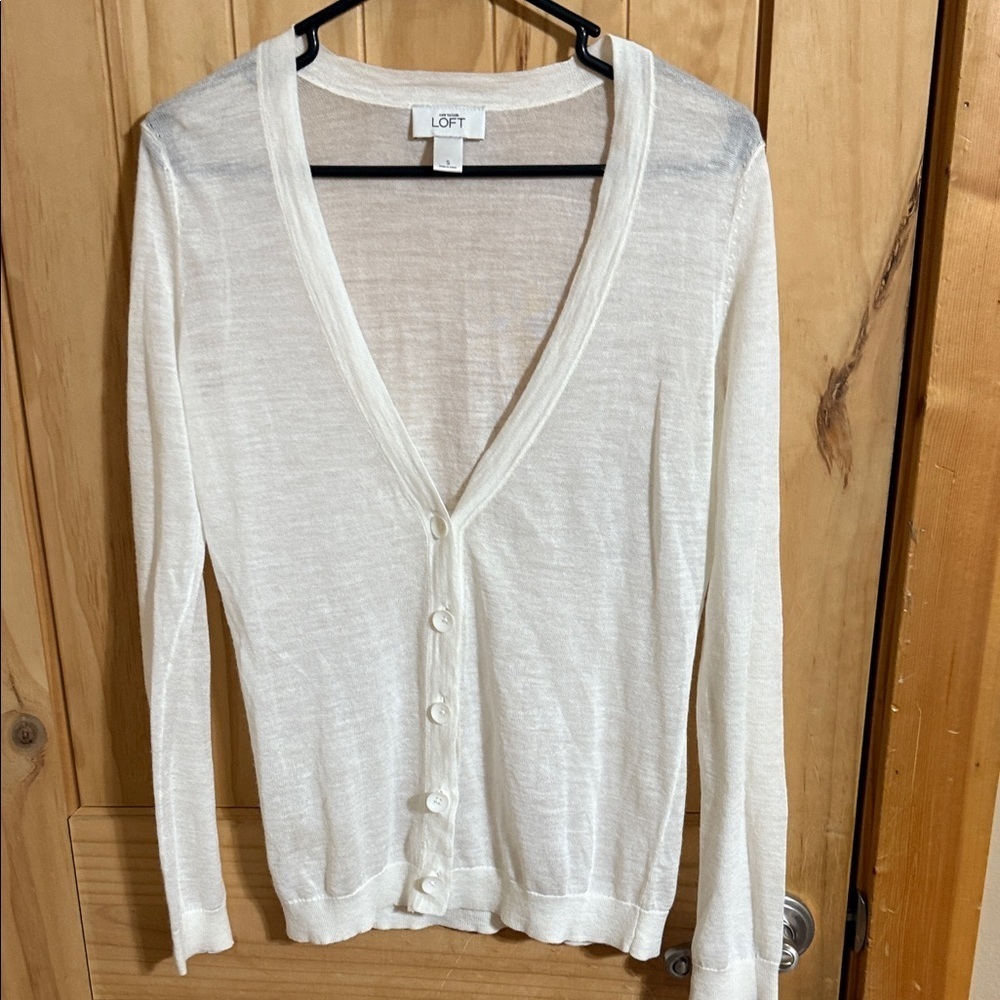 LOFT Cream V-Neck Cardigan